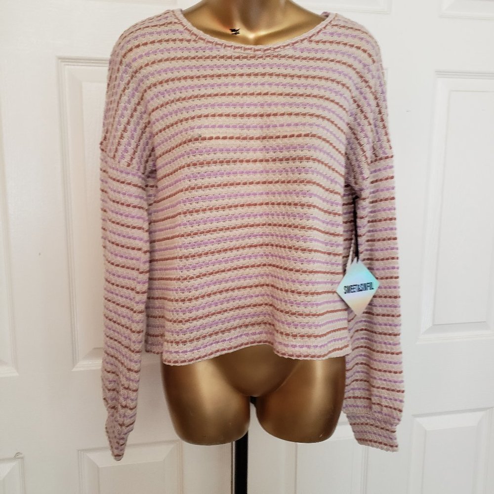 NWT Sweet & Sinful Lavender Tan Striped Knit Cropped Sweater Top XL